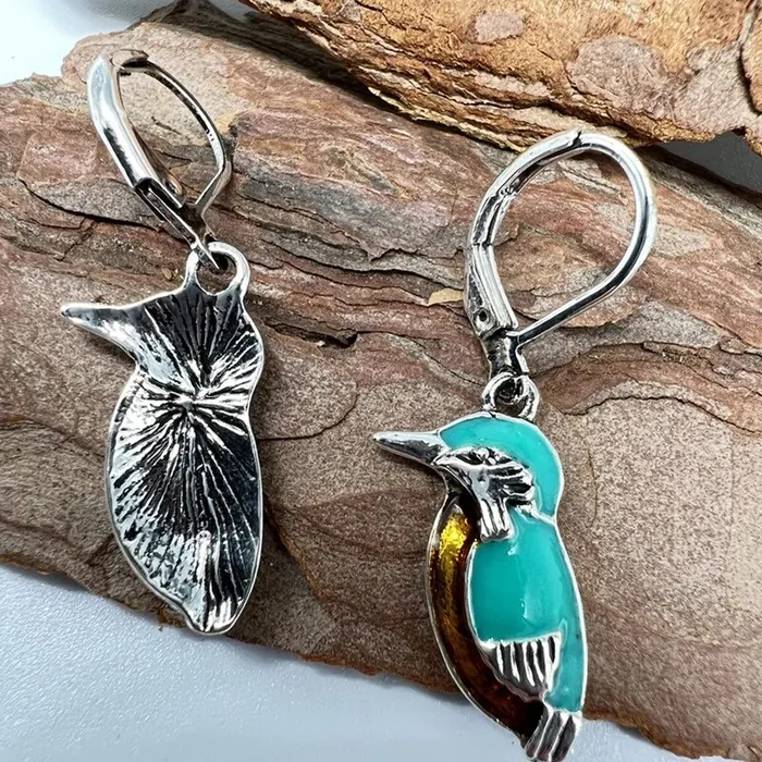 Necklaces Yellow Chimes Yellow Chimes Earrings For Women Silver Toned Blue Colored Bird Hanging Huggie Hoop Drop Earrings For Women and Girls