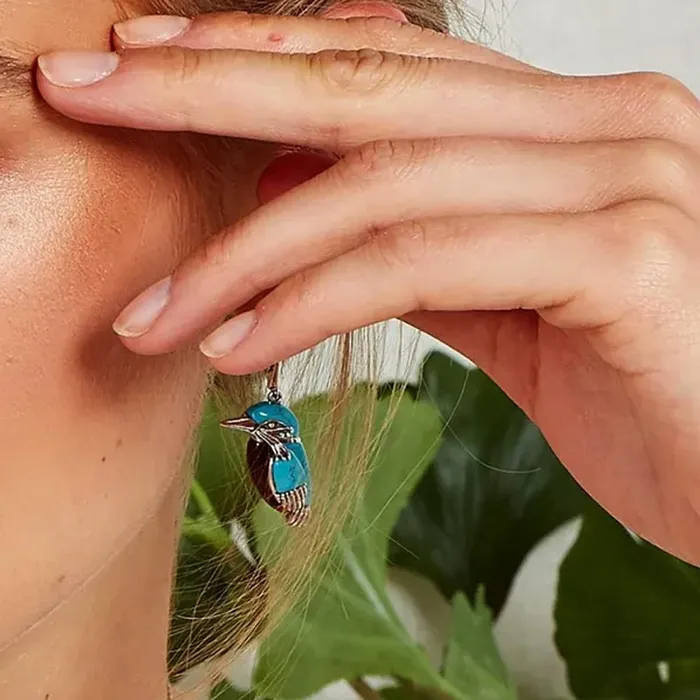 Necklaces Yellow Chimes Yellow Chimes Earrings For Women Silver Toned Blue Colored Bird Hanging Huggie Hoop Drop Earrings For Women and Girls