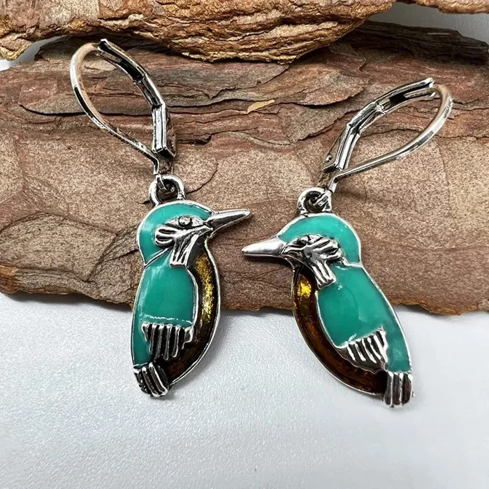 Necklaces Yellow Chimes Yellow Chimes Earrings For Women Silver Toned Blue Colored Bird Hanging Huggie Hoop Drop Earrings For Women and Girls