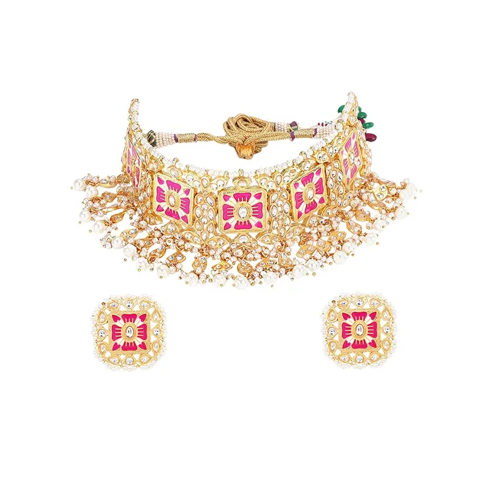 Necklaces Yellow Chimes Yellow Chimes Ethnic Gold Plated Studded Kundan Green Beads Design Jewellery Set Traditional Choker Necklace Set with Earrings and maang Tikka for Women and Girls Design 9 Necklaces Yellow Chimes Yellow Chimes Ethnic Gold Plated Studded Kundan Green Beads Design Jewellery Set Traditional Choker Necklace Set with Earrings and maang Tikka for Women and Girls Design 9