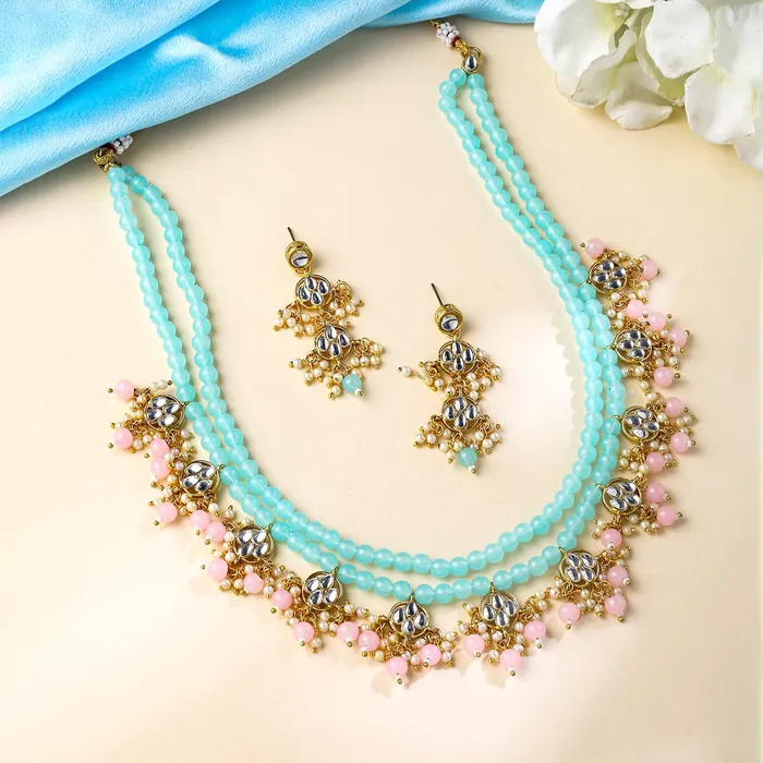 Necklaces Yellow Chimes Yellow Chimes Jewellery Set for Women and Girls Beads Necklaces Set Multilayer Blue Beads Beaded Designed Necklace Set Birthday Gift for girls and women Anniversary Gift for Wife