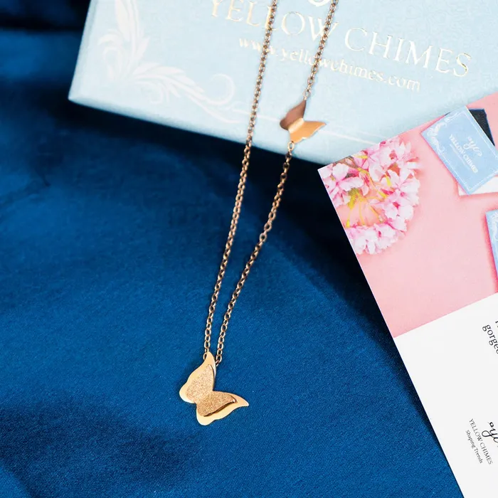 Necklaces Yellow Chimes Yellow Chimes Pendant for Women and Girls Rose Gold Pendant Necklace for Women Western Stainless Steel Long Chain Pendants Birthday Gift for Girls and Women Anniversary Gift for Wife
