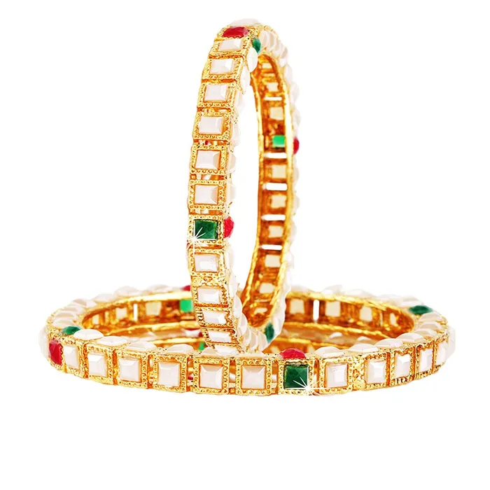 Necklaces Yellow Chimes Yellow Chimes Rajwada Stones Studded 2 Pcs Gold Plated Traditional Bangles Set for Women and Girls