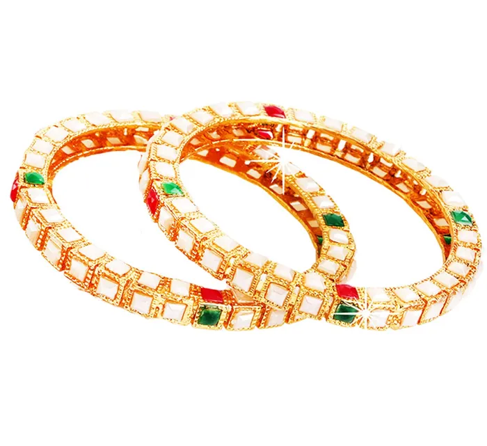 Necklaces Yellow Chimes Yellow Chimes Rajwada Stones Studded 2 Pcs Gold Plated Traditional Bangles Set for Women and Girls