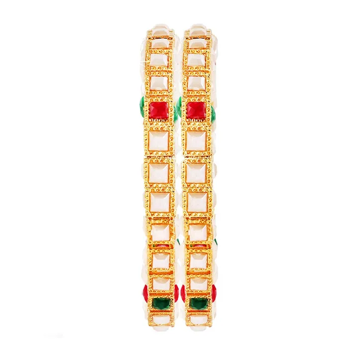 Necklaces Yellow Chimes Yellow Chimes Rajwada Stones Studded 2 Pcs Gold Plated Traditional Bangles Set for Women and Girls