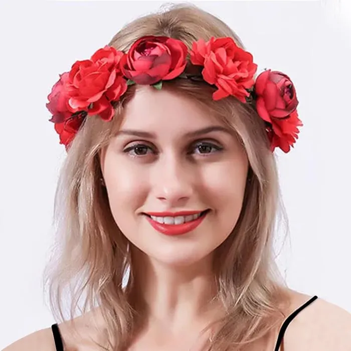 Necklaces Yellow Chimes Yellow Chimes Tiara for Women and Girls Floral Hair Vine for Women Red Bridal Hair Vine Tiara Headband Hair Accessories Wedding Jewellery for Girls and Women