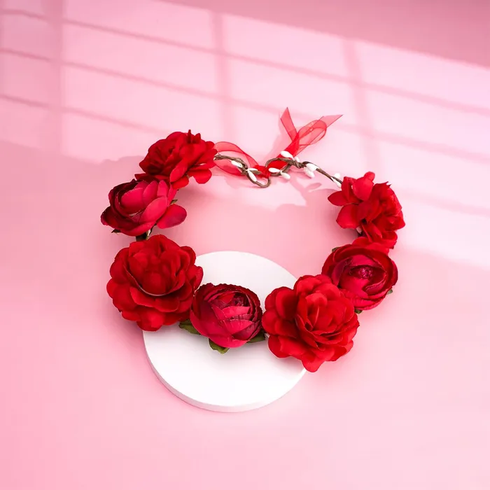 Necklaces Yellow Chimes Yellow Chimes Tiara for Women and Girls Floral Hair Vine for Women Red Bridal Hair Vine Tiara Headband Hair Accessories Wedding Jewellery for Girls and Women