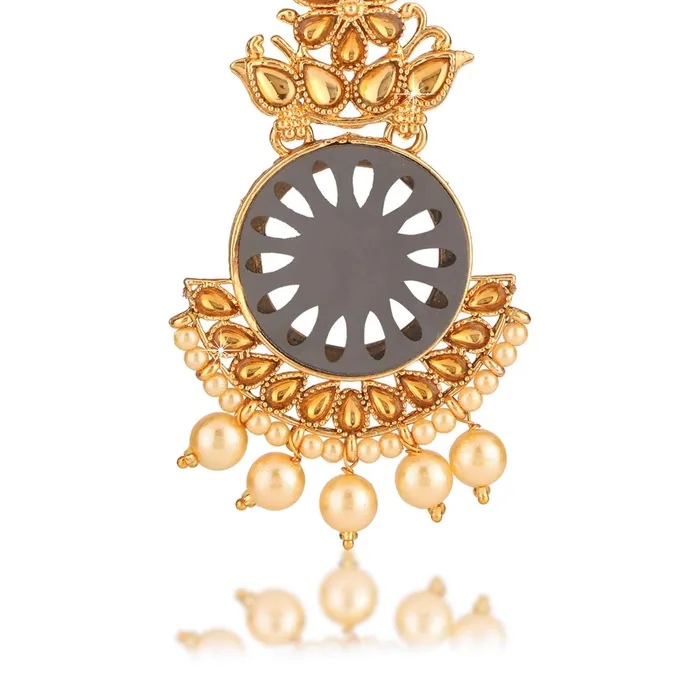Necklaces Yellow Chimes Yellow Chimes Traditional Kundan Pearl Mirror Chandbali Earrings for Women and Girls