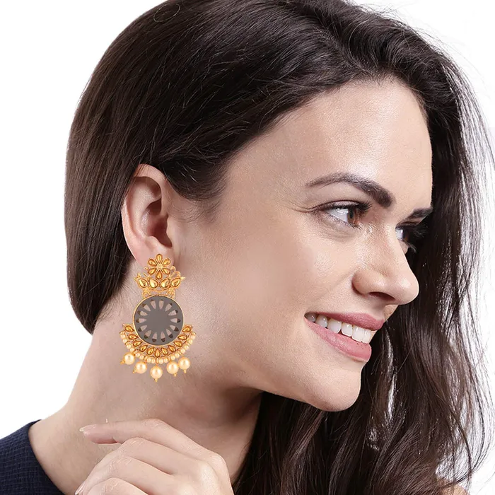 Necklaces Yellow Chimes Yellow Chimes Traditional Kundan Pearl Mirror Chandbali Earrings for Women and Girls