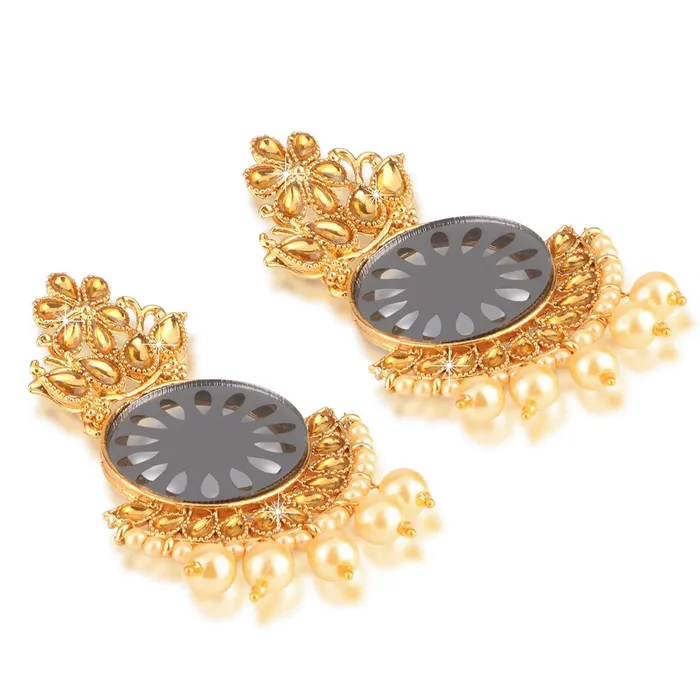 Necklaces Yellow Chimes Yellow Chimes Traditional Kundan Pearl Mirror Chandbali Earrings for Women and Girls