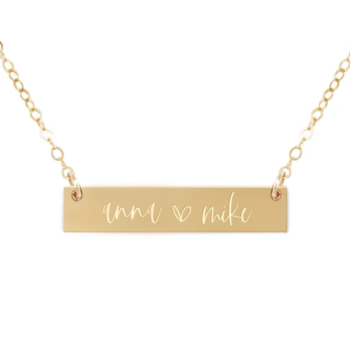 Personalized Couple Names With Heart Bar Necklace Zen and Zuri Necklaces