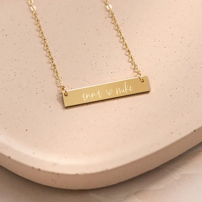 Personalized Couple Names With Heart Bar Necklace Zen and Zuri Necklaces