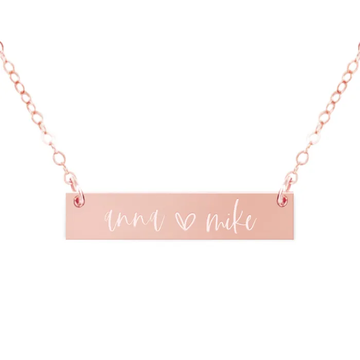 Personalized Couple Names With Heart Bar Necklace Zen and Zuri Necklaces