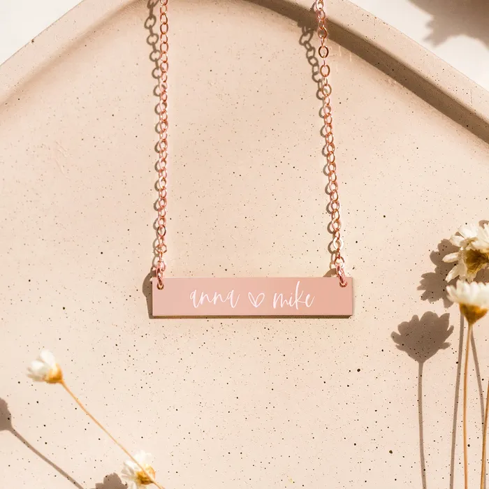 Personalized Couple Names With Heart Bar Necklace Zen and Zuri Necklaces