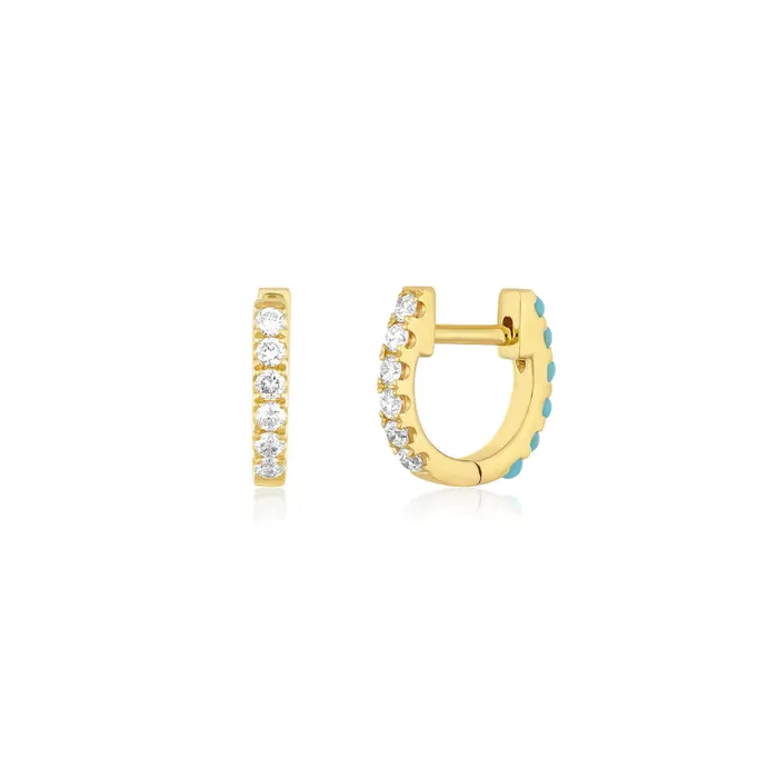 REVERSIBLE DIAMOND TURQUOISE MINI HUGGIE EARRING ef collection Earrings