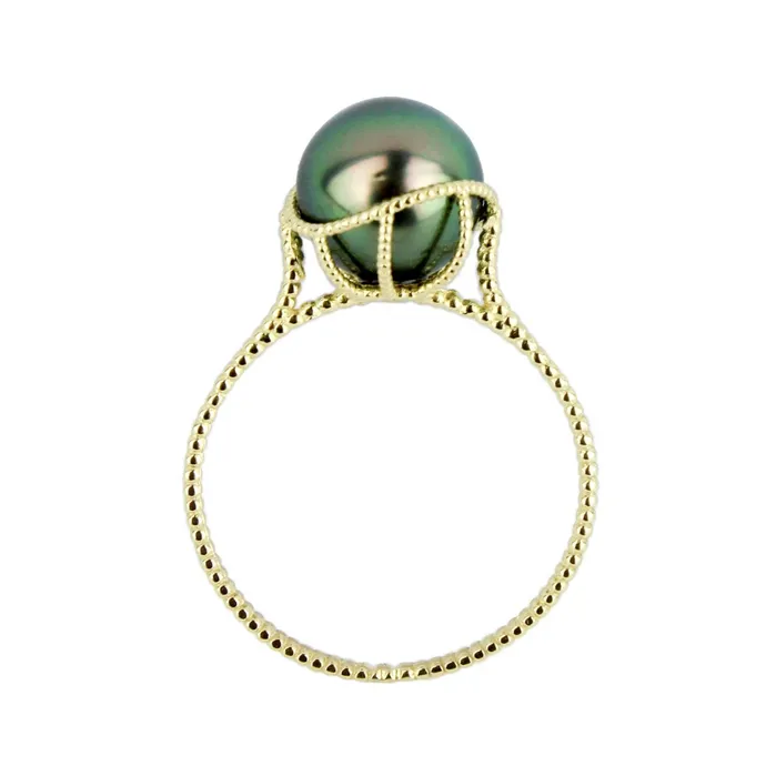 Rings Kamoka Pearl Glowing Green Tahitian Pearl Mermaid Ring