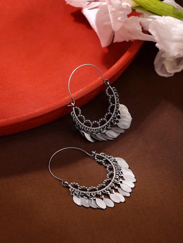 Rings Yellow Chimes Hoop Earrings Oxidized Silver Plated Elegant Lightweight 5 cm Silver