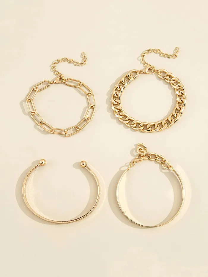Rings Yellow Chimes Yellow Chimes Combo Bracelets for Women Set of 4 Gold Plated Stack Chain Bangle Bracelet Set for Women and Girls