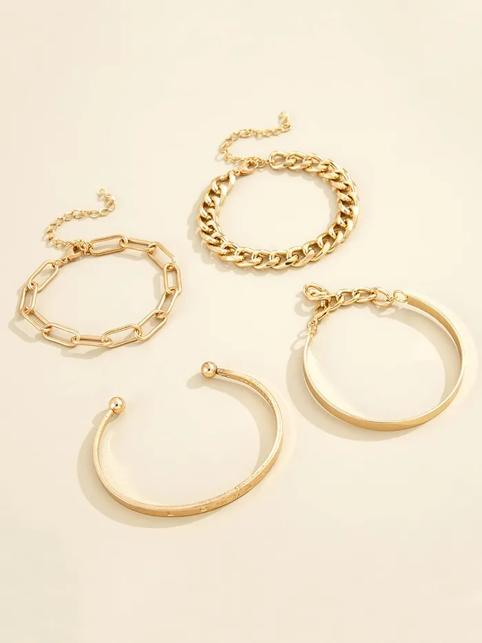 Rings Yellow Chimes Yellow Chimes Combo Bracelets for Women Set of 4 Gold Plated Stack Chain Bangle Bracelet Set for Women and Girls