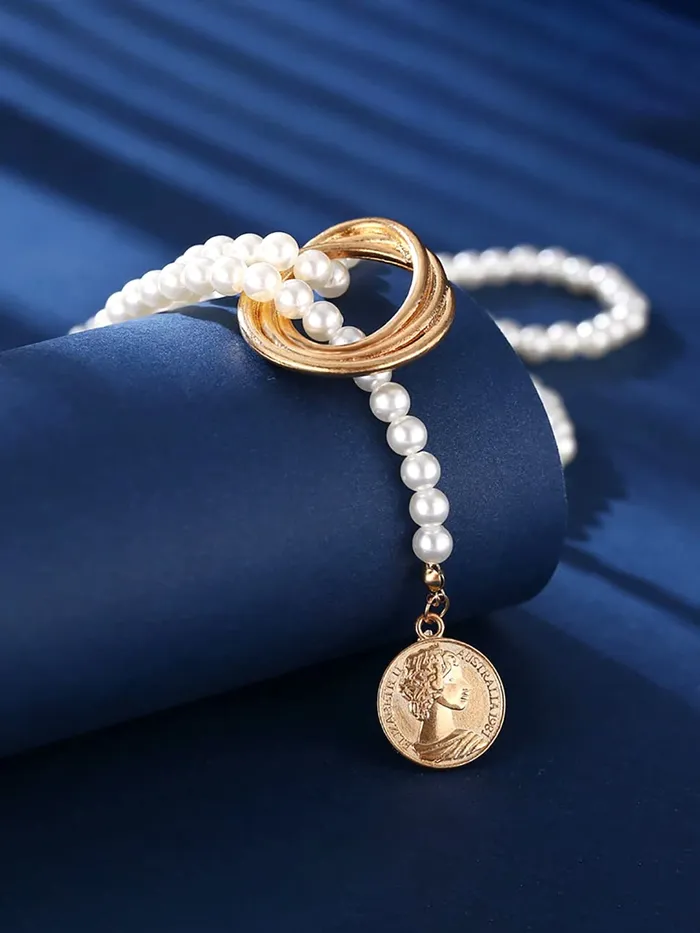 Rings Yellow Chimes Yellow Chimes Necklace For Women Pearl Beaded Elegant Knot Designed NeckPiece For Women and Girls