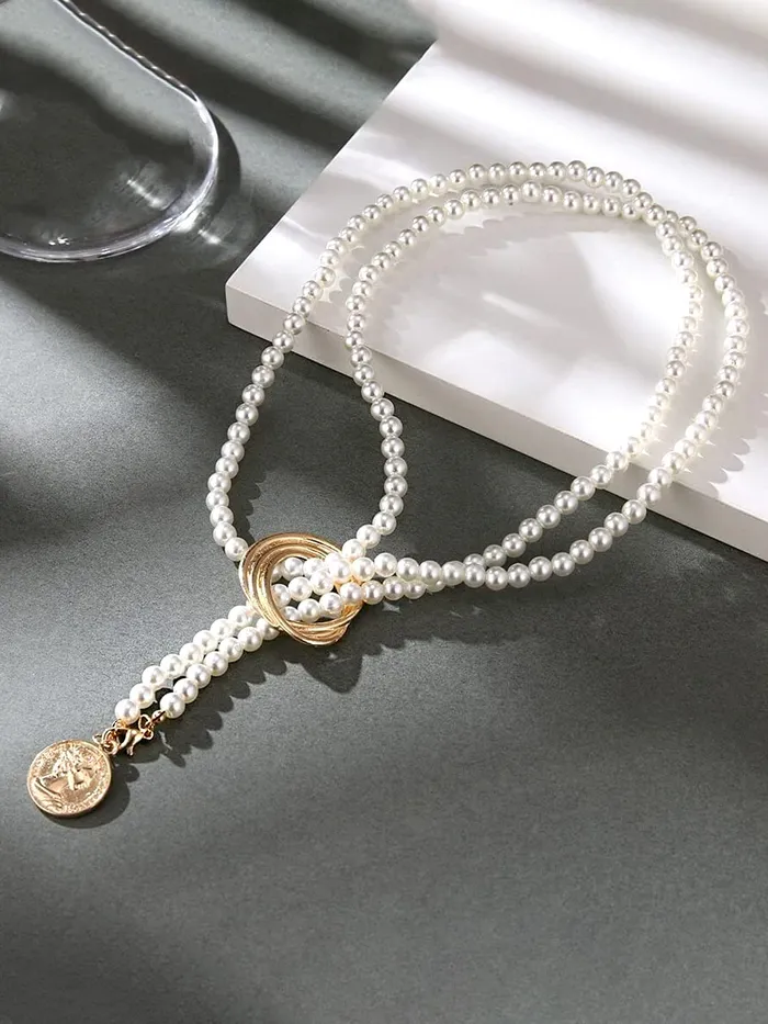 Rings Yellow Chimes Yellow Chimes Necklace For Women Pearl Beaded Elegant Knot Designed NeckPiece For Women and Girls