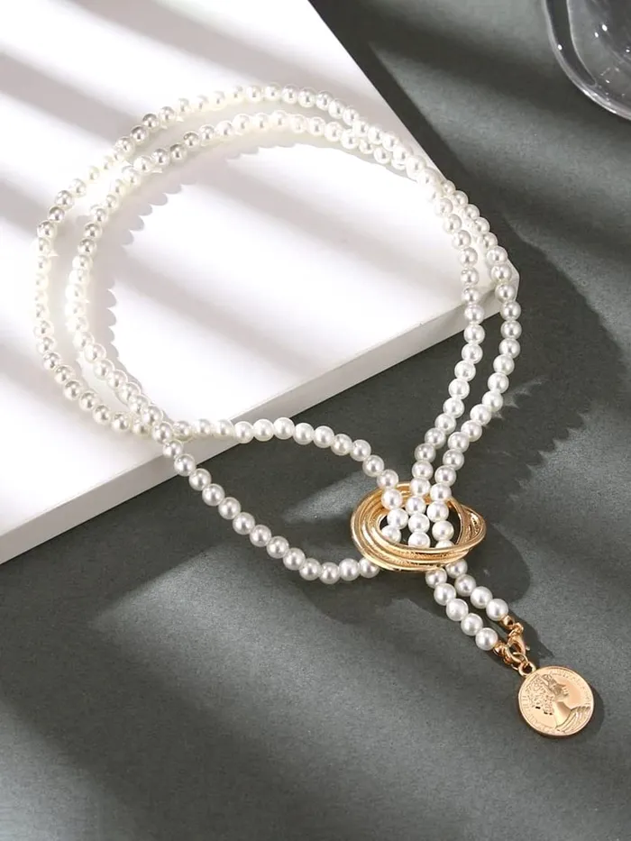 Rings Yellow Chimes Yellow Chimes Necklace For Women Pearl Beaded Elegant Knot Designed NeckPiece For Women and Girls