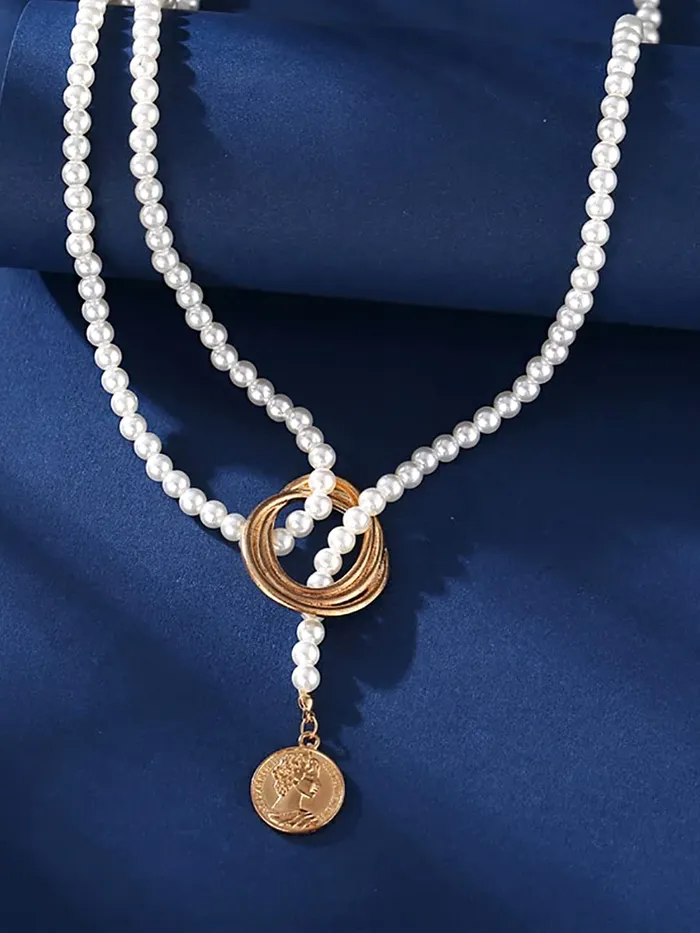 Rings Yellow Chimes Yellow Chimes Necklace For Women Pearl Beaded Elegant Knot Designed NeckPiece For Women and Girls