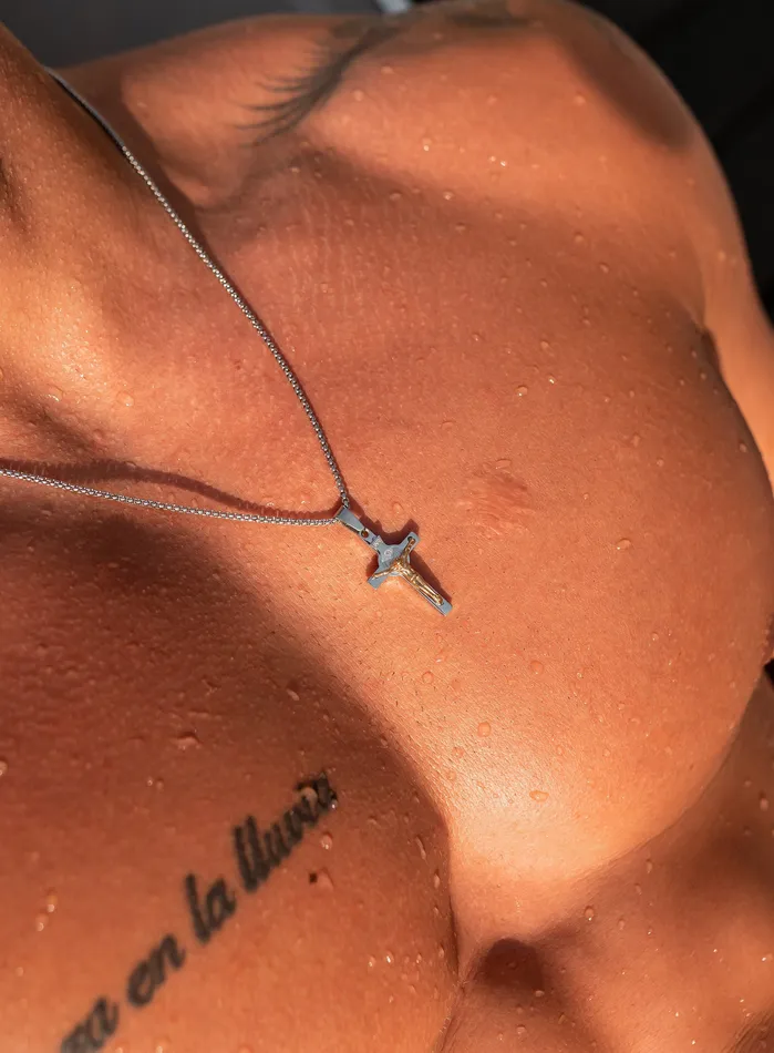 Waterproof Mens silver Two tone Crucifix Necklace WE ARE ALL SMITH Mens Jewelry Clothing Necklaces Waterproof Mens silver Two tone Crucifix Necklace WE ARE ALL SMITH Mens Jewelry Clothing Necklaces