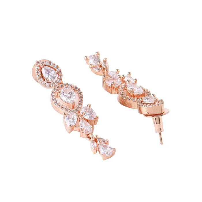 Yellow Chimes American Diamond Necklace Set For Women White Stone Rose Gold Jewellery Set For Women Diamond Necklace Set Birthday Gift for Girls Anniversary Gift for Wife Yellow Chimes Rings