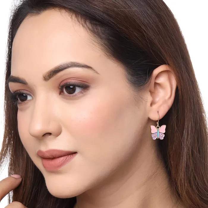 Yellow Chimes Bracelets Yellow Chimes Earring For Women Combo Of 2 Pcs Gold Tone Huggie Hoop With Butterfly Charm and White Color Double Heart Drop Earrings For Women and Girls