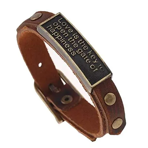 Yellow Chimes Bracelets Yellow Chimes Vintage Love is The Key to Open The Gate of Happiness Engraved Message Genuine Leather for Men and Boys Yellow Chimes Bracelets Yellow Chimes Vintage Love is The Key to Open The Gate of Happiness Engraved Message Genuine Leather for Men and Boys