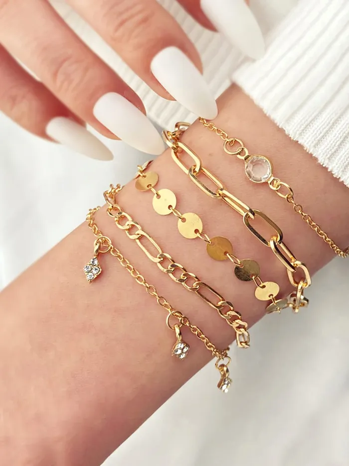 Yellow Chimes Combo Bracelets for Women Multilayer Chain Gold Plated Combo of 5 Pcs Bracelet Set for Women and Girls Yellow Chimes Necklaces