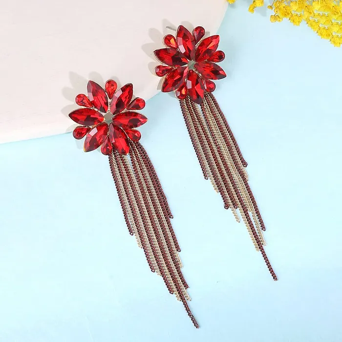 Yellow Chimes Crystal Danglers Earrings for Women Floral Shaped Crystal Black Long Chain Dangler Earrings for Women and Girls Yellow Chimes Necklaces
