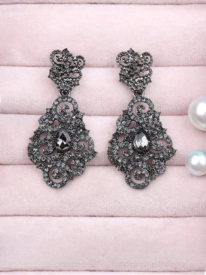 Yellow Chimes Drop Earrings for Women Crystal Black Rhodium Plated Drop Earrings for Women and Girls Yellow Chimes Earrings