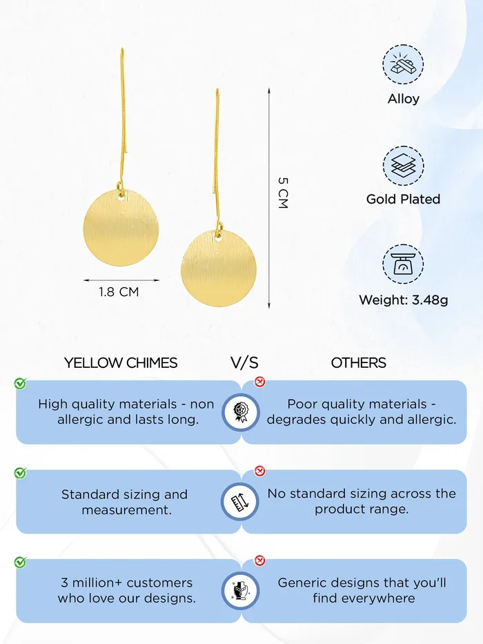 Yellow Chimes Drop Earrings for Women Fashion Golden Long Earrings for Girls Long Chain Gold Plated Earrings Western Style Women Earrings Birthday Gift for Girls Anniversary Gift for Wife Yellow Chimes Necklaces