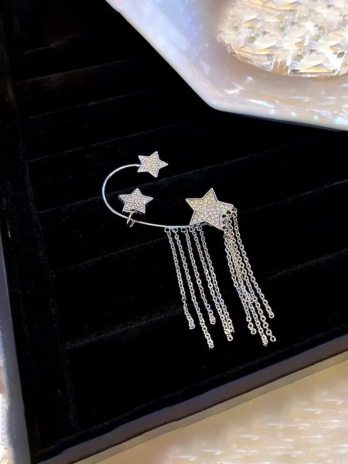 Yellow Chimes Earrings for Women and Girls Fashion Silver Ear Cuff Silver Tone Ear Cuff Cartilage Star Tassel Dangle Earrings Birthday Gift for Girls and Women Anniversary Gift for Wife Yellow Chimes Earrings