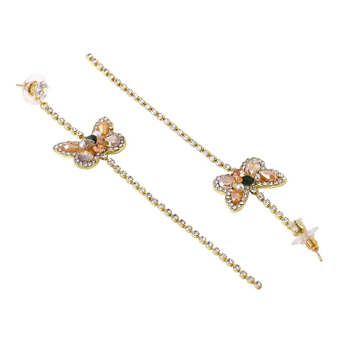 Yellow Chimes Earrings For Women Gold Tone Crystal Long Chain With Butterfly Stud Dangle Earrings For Women and Girls Yellow Chimes Necklaces