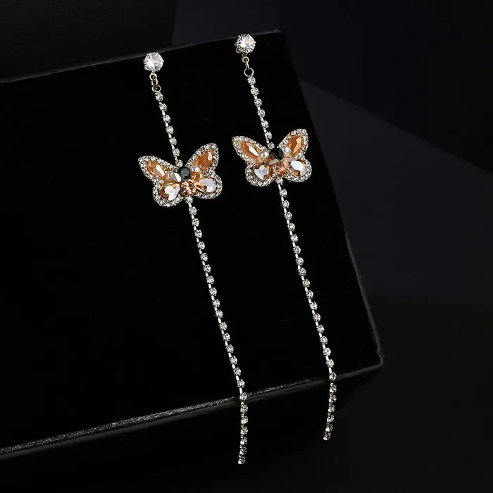 Yellow Chimes Earrings For Women Gold Tone Crystal Long Chain With Butterfly Stud Dangle Earrings For Women and Girls Yellow Chimes Necklaces