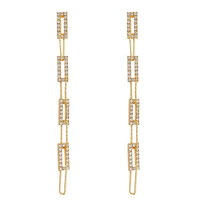 Yellow Chimes Earrings For Women Gold Tone Geometric Shape Interlink Chain Tassel Dangler Earrings For Women and Girls Yellow Chimes Earrings