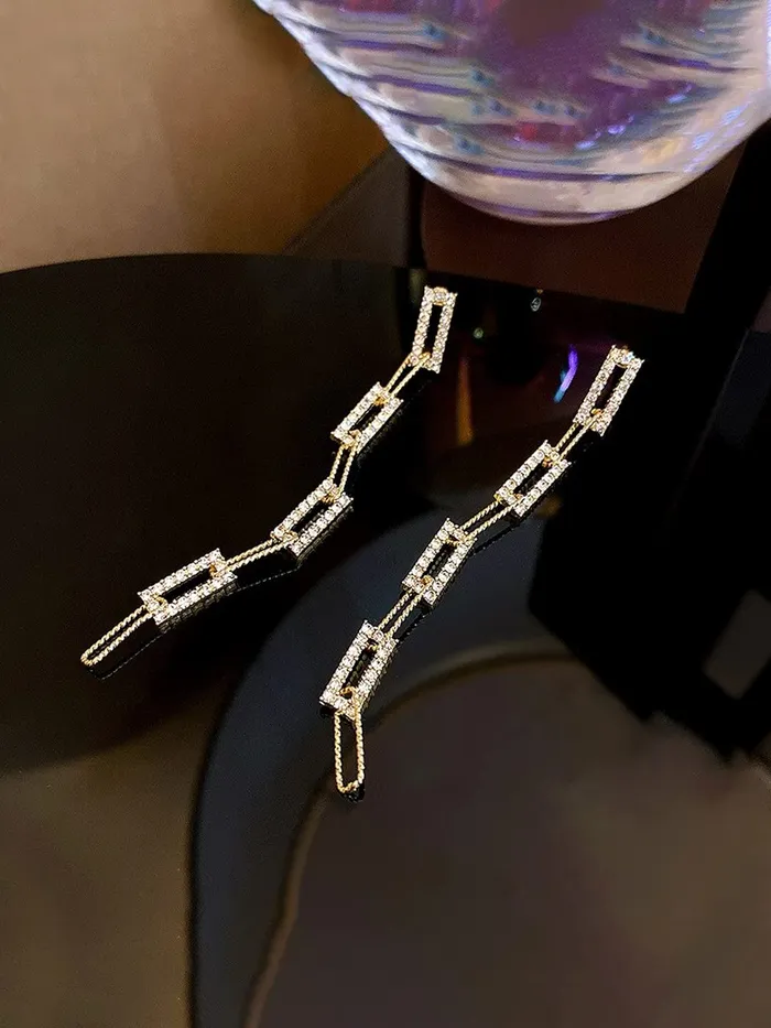Yellow Chimes Earrings For Women Gold Tone Geometric Shape Interlink Chain Tassel Dangler Earrings For Women and Girls Yellow Chimes Earrings