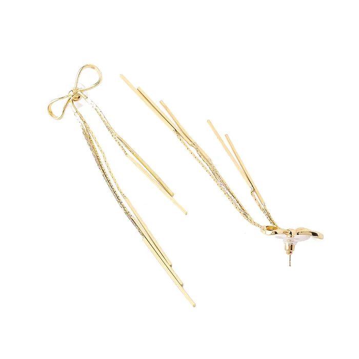 Yellow Chimes Earrings For Women Gold Toned Bow Knot Shaped Stud With Linear Chains Hanging Dangler Earrings For Women and Girls Yellow Chimes Necklaces