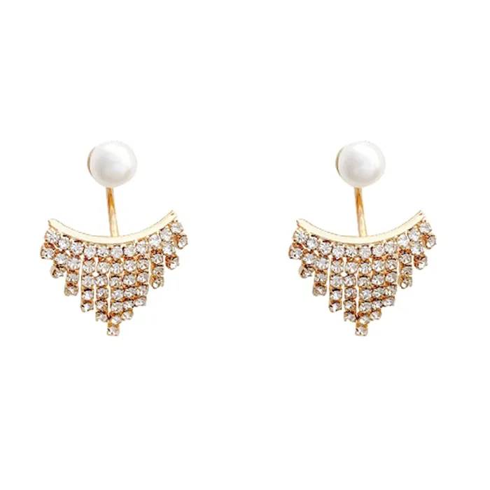 Yellow Chimes Earrings For Women Gold Toned Pearl Stud Back Drop Crystal Studded Drop Earrings For Women and Girls Yellow Chimes Earrings