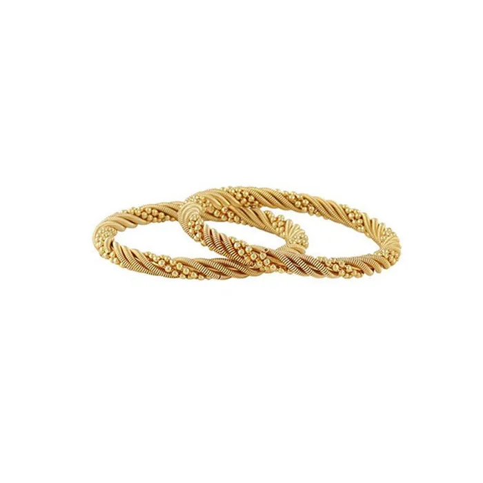 Yellow Chimes Earrings Yellow Chimes 2 PCS Exclusive Delicate Plain Antique Gold Plated Traditional Bangles for Women and Girls 28