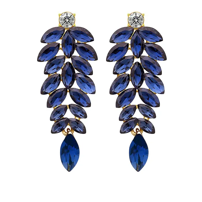 Yellow Chimes Earrings Yellow Chimes Elegant Gold Plated Leaf Crystal Dangle Earrings for Women and Girls Blue