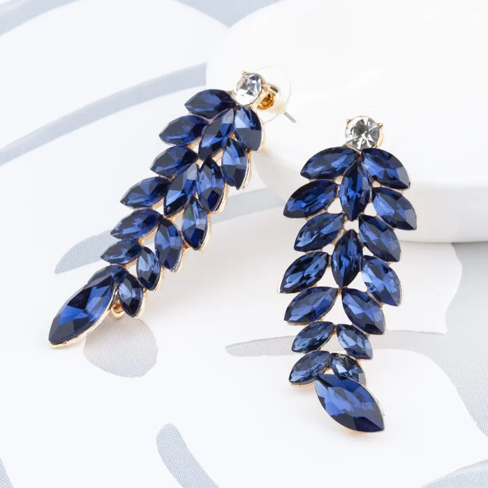 Yellow Chimes Earrings Yellow Chimes Elegant Gold Plated Leaf Crystal Dangle Earrings for Women and Girls Blue