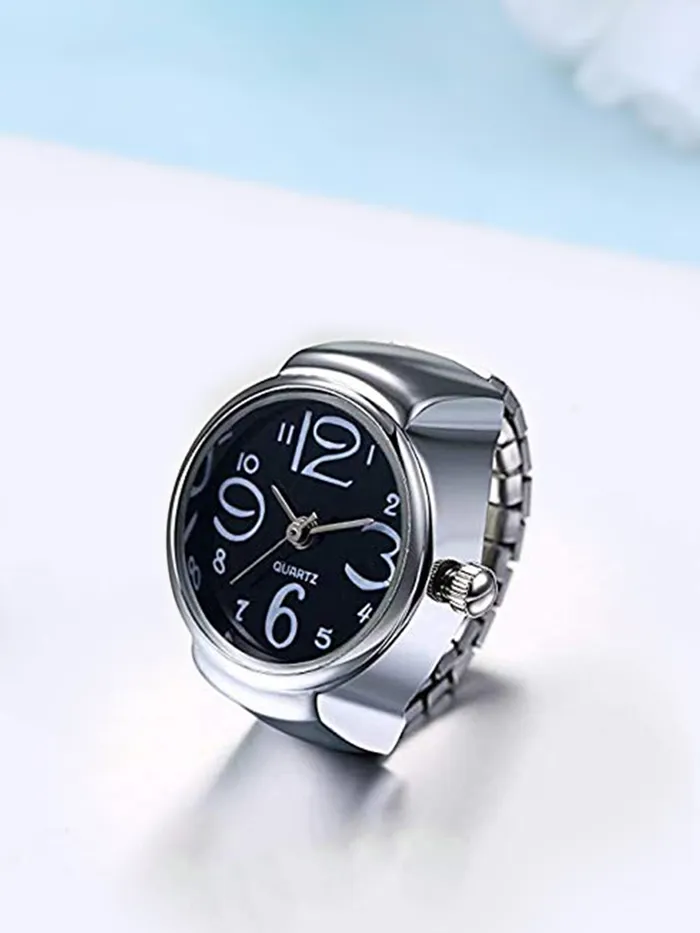 Yellow Chimes Earrings Yellow Chimes Rings for Women Stainless Steel Black Dial Analog Watch Ring Stretchable Ring Watch for Women and Girls