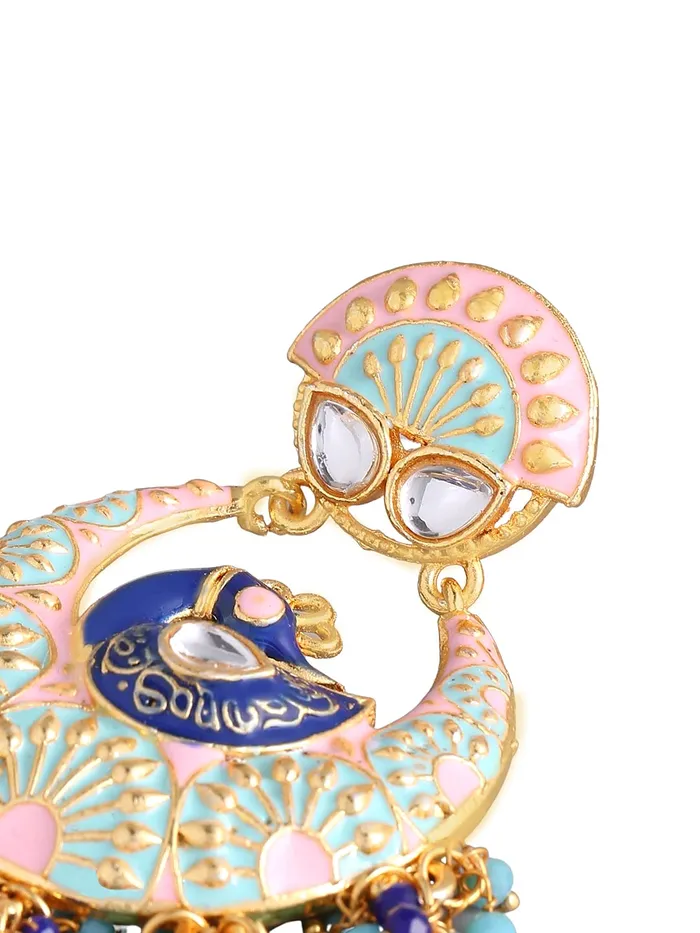 Yellow Chimes Earrings Yellow Chimes Traditional Gold Toned Peacock Design Pearl Meenakari Chandbali Earrings for Women and Girls Blue Pink Medium YCTJER91MNKPCKBLPK