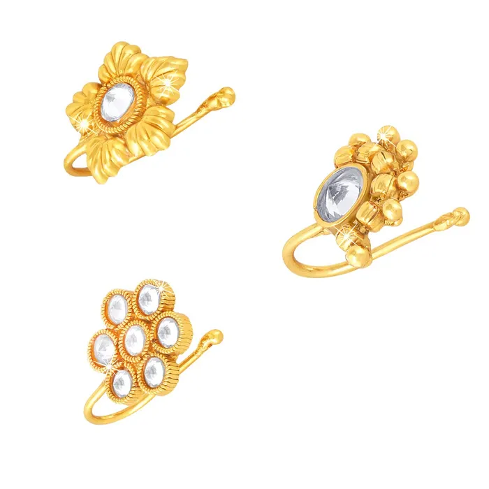 Yellow Chimes Earrings Yellow Chimes Traditional Kundan Studded Stylish Gold Plated Nosepins for Women Girls