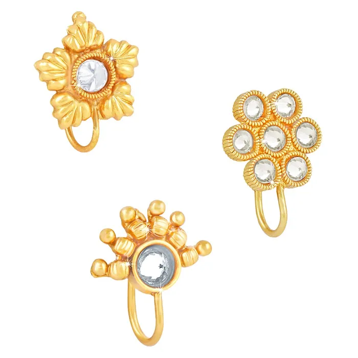 Yellow Chimes Earrings Yellow Chimes Traditional Kundan Studded Stylish Gold Plated Nosepins for Women Girls
