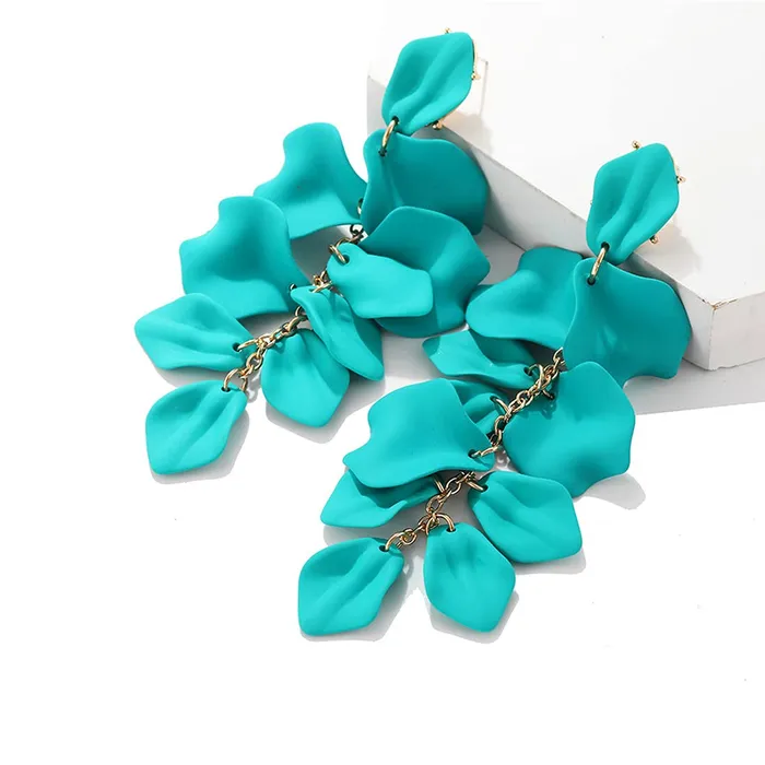 Yellow Chimes Elegant Latest Fashion Gold Plated Teal Blue Colour Flower Petals Design Dangler Earrings for Women and Girls Medium YCFJERPETLDNGTBL Yellow Chimes Necklaces